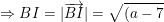 \dpi{100} \small \Rightarrow BI=|\overrightarrow{BI}|=\sqrt{(a-7)^2+(b-7)^2}